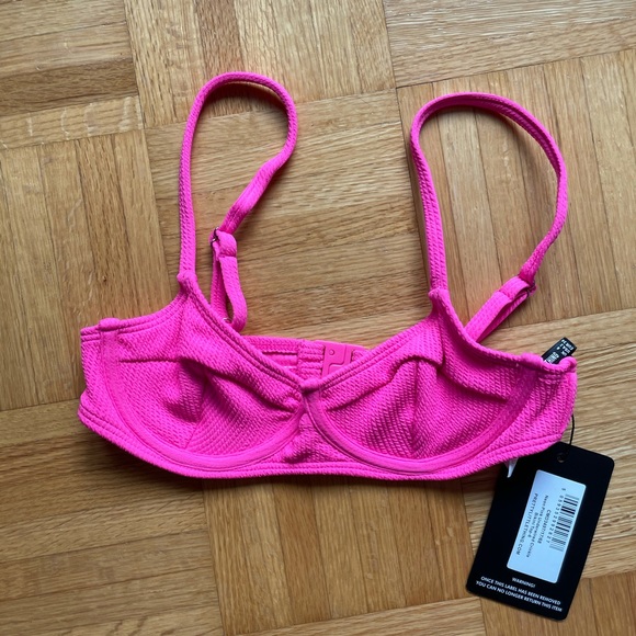 PLT Neon Pink Underwired Crinkle Bikini Top - Picture 6 of 9